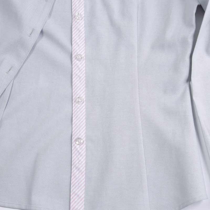 衬衫-G512F女士精密CVC牛津纺领座里襟拼条纹免烫短袖衬衫 浅灰色