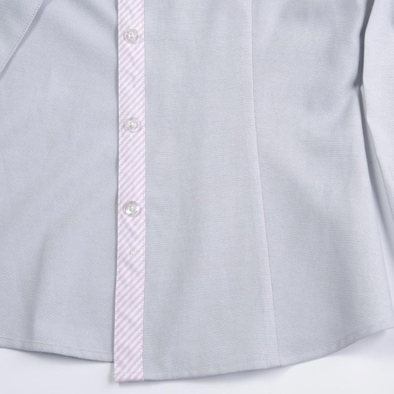 衬衫-G583F女士精密CVC牛津纺领座里襟拼条纹免烫长袖衬衫 浅灰色
