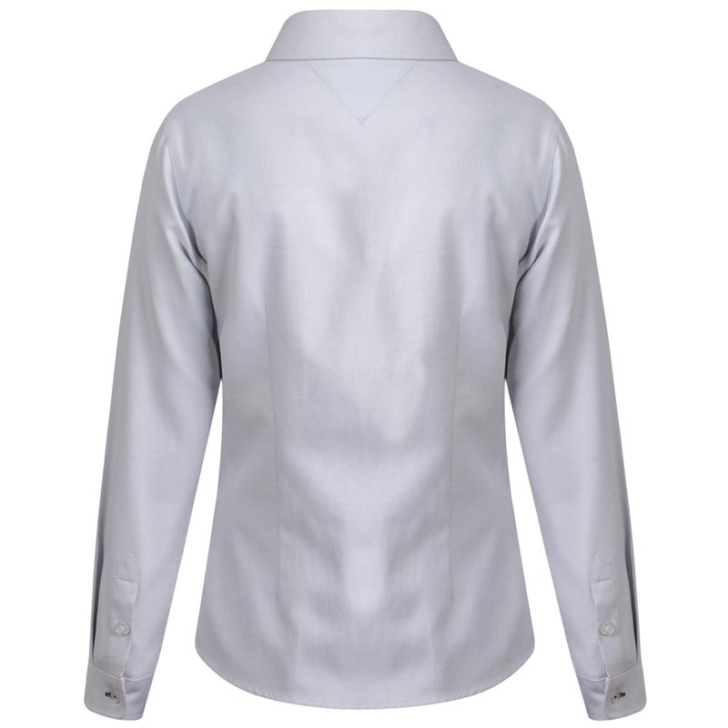 衬衫-G583F女士精密CVC牛津纺领座里襟拼条纹免烫长袖衬衫 浅灰色