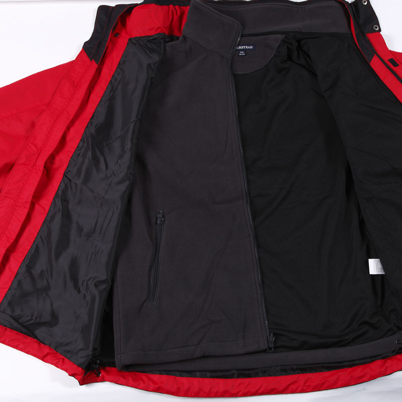 冲锋衣-G233M男士户外拼色可脱卸两件套冲锋衣 红+黑 宝蓝+深灰 黄色+深灰