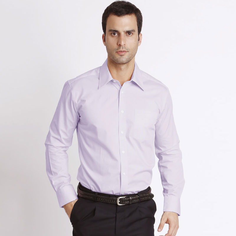衬衫-P5LG701男士CVC商务简约长袖工装衬衫 白色 浅粉 浅蓝 紫罗兰