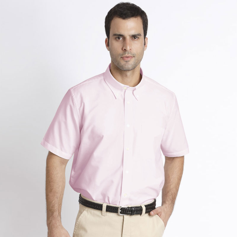 衬衫-P5P00802-OLS男女款涤棉牛津纺短袖工装衬衫 白色 粉红 黄色 浅蓝 蓝灰