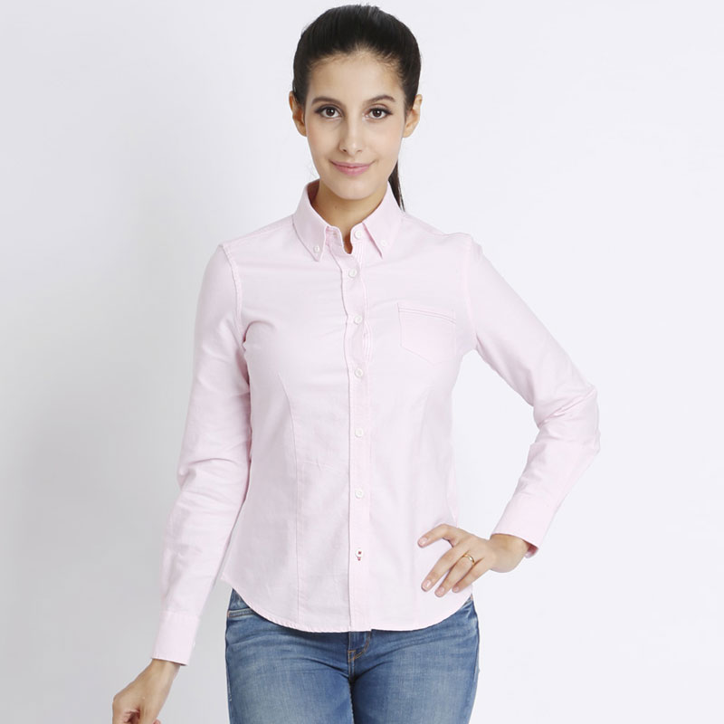 衬衫-P5PA123069女士全棉牛津纺商务长袖工装衬衫 白色 粉色