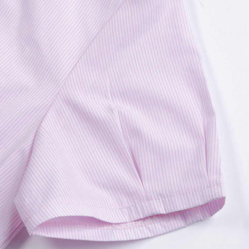 衬衫-P5PA0540953女士CVC条纹商务收身短袖工装衬衫 粉色 蓝色