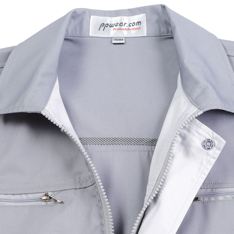 夹克-P2K803-1男女款涤棉夏季拼色短袖工装夹克 深灰 浅灰 宝蓝
