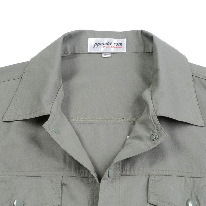 夹克-P2LS67-1男女款涤棉夏季短袖工装夹克 浅军绿