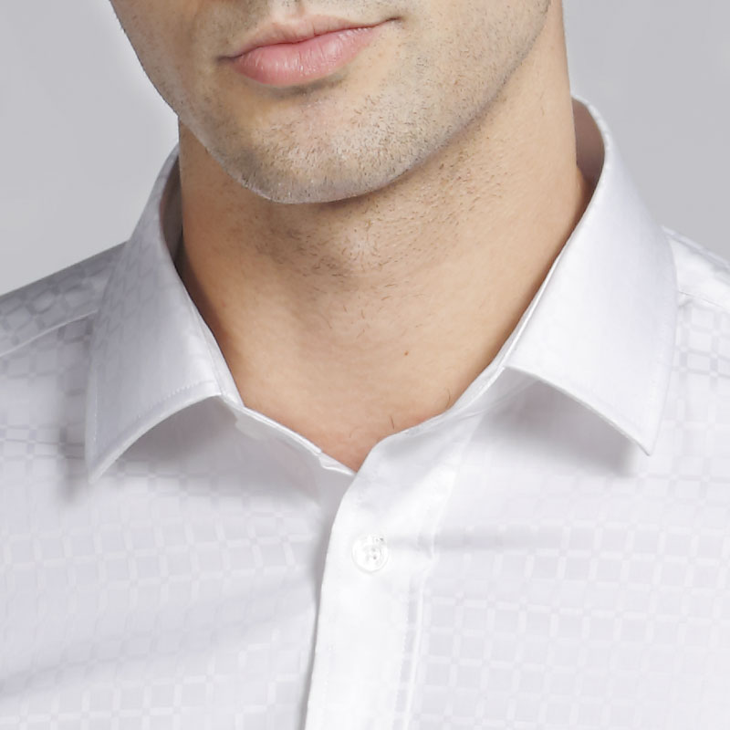 衬衫-G590M提花格子高档压胶免烫男士长袖衬衫 白色