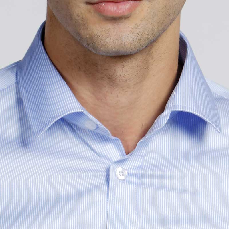 衬衫-G591M色织条纹高档压胶免烫男士长袖衬衫 蓝条