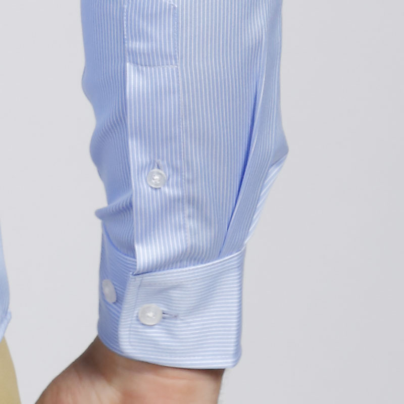 衬衫-G591M色织条纹高档压胶免烫男士长袖衬衫 蓝条